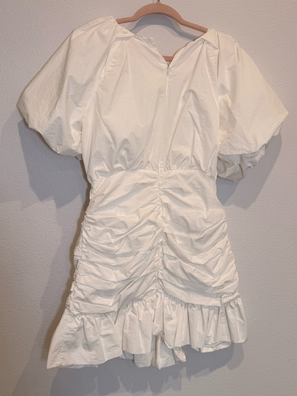 Women's Cream Puff-Sleeve Ruched Mini Dress - Picture 3 of 3